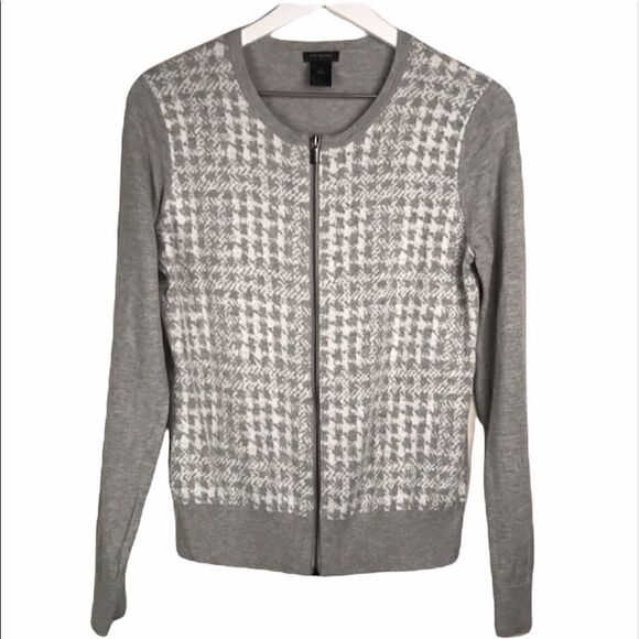 Ann Taylor Factory zip front houndstooth sweater size medium - Picture 1 of 5
